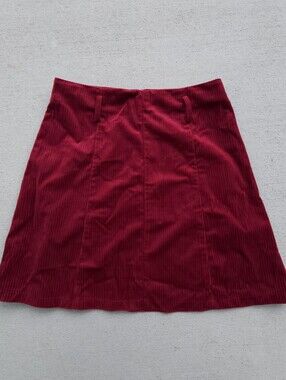 Women's Red Corduroy A-Line SkirtVintage Sugar Lips Burgundy Red Ribbed Velvet M